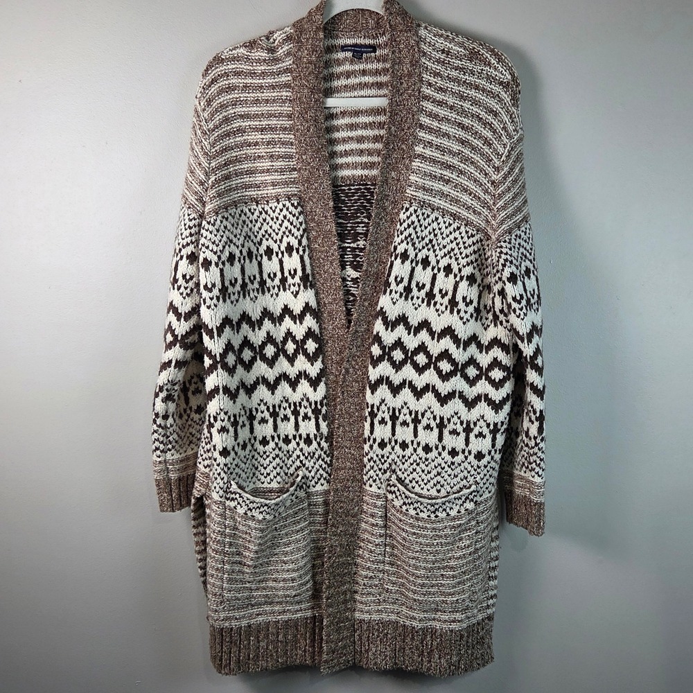 American Eagle Cardigan Women XL Brown Excellent Fair Isle Longline Sweater